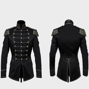 เสื้อแจ็คเก็ตทหารขนสัตว์สีดำ แต่งลายถักสีเงิน สไตล์โกธิคเรเจนซี - Product Image 2