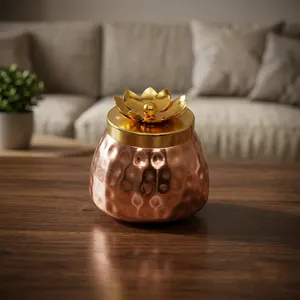 Rose Gold Copper Storage <b>Box</b> Pair with <b>Floral</b> Lid Decorative Organizer Set for Home Decor Kitchen and Gift Collection - Product Image 4