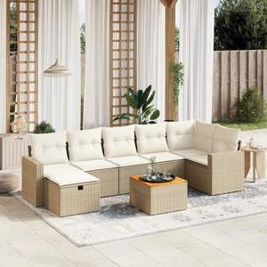 Juego de sofás de jardín de ratán PE crema modular grande color beige - Product Image 1
