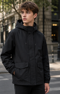 Unisex Soft Shell Hooded Jacket <b>Water</b> Resistant Zip Fly Regular Fit Autumn Outdoor Casual Wear Solid Color Polyester <b>Material</b> - Product Image 4