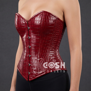Corsé de piel auténtica de cocodrilo color burdeos con cierre de busk, soporte firme, faja moldeadora para mujer, talla grande, estilo otoño - Product Image 2