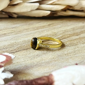 Hot Design Boho <b>Tiger</b> <b>Eye</b> Gemstone <b>Ring</b> Dainty Brass Jewelry for Women 18k Gold Plated Minimalist Band for Wholesale/OEM/ODM - Product Image 6