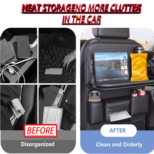 Borsa portaoggetti per sedile posteriore auto in pelle PU di alta qualità con vassoio pieghevole, portaoggetti sospeso e supporto per telefono con touchscreen - Product Image 4