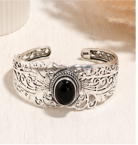 Black Onyx <b>Silver</b> <b>Cuff</b> <b>Bracelet</b> – Handmade 925 Sterling <b>Silver</b> Boho Jewelry for Women Natural Black Onyx <b>Bracelet</b> – Vintage Ster - Product Image 2