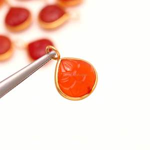 Colgante de flor de cornalina natural, plata de ley 925, colgante de piedra preciosa tallada a mano, colgante de corazón para la elaboración de joyas - Product Image 2