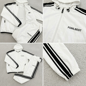 Chándal Unisex con Capucha Blanca, Manga Larga, Color Sólido, Ligero, de Poliéster, Estilo Deportivo Informal, para Verano - Product Image 4