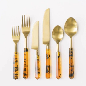 Luxury Gold <b>Cutlery</b> 5 Piece Spoon <b>Set</b> Resin Handle Mirror Polish Salad Serving Spoon Fork Knife for Party Dining - Product Image 1