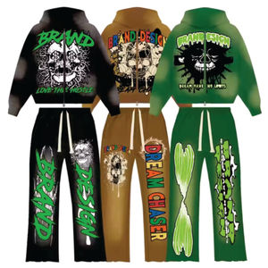 Sudadera con capucha desteñida Sun de peso pesado con serigrafía personalizada, chándal acampanado para hombre, chándal Vintage lavado ácido de gran tamaño para hombre - Product Image 4