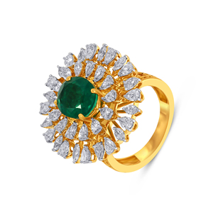 Anillo de Diamantes con Esmeralda Sunburst, Anillo de Cóctel Verde Esmeralda de Lujo Premium con Brillantes Diamantes CZ en Forma de Pera, Anillo de Moda Fino - Product Image 1