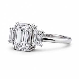 Bague en diamant de laboratoire taille émeraude, trois pierres, en platine, pour fiançailles, bijoux de mariée, cadeau d'anniversaire pour elle, bague unique - Product Image 6