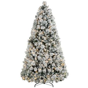 Albero di Natale Artificiale Floccato da 210 cm con 500 Luci Trasparenti e Supporto in Metallo per Feste Natalizie - Product Image 1