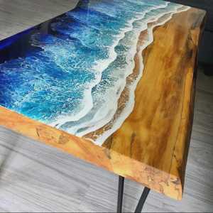 Artisan Coastal Live Edge Solid Wood Ocean Resin Coffee <b>Table</b> Handmade Luxury Designer Center <b>Table</b> for Modern Interiors - Product Image 1