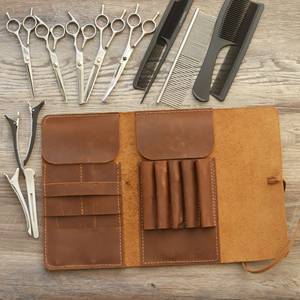 Top Grade Genuine Leather Barber Scissors <b>Pouch</b> Custom Logo Hair Salon Shear Holder Bag For Master Hairstylist LBSP-0002B - Product Image 3