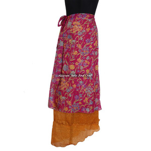 2026 Wholesale Long Beach Magic <b>Wrap</b> <b>Skirt</b> Pattern for Woman 2 Layer Reversible Magic Silk Saris <b>Wrap</b> Long <b>Skirt</b> Boho Maxi - Product Image 1