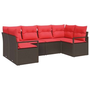 Ensemble de canapés de jardin en polyrotin synthétique marron, 6 pièces, avec coussins - Product Image 2