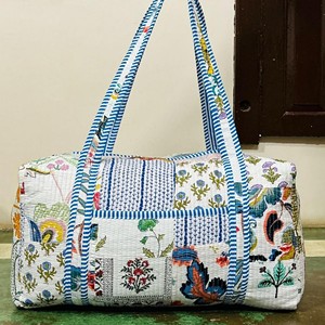 Hand Block Printed Cotton Duffle Luggage <b>Bag</b> Travel Floral Weekend Eco-Friendly Large Capacity Durable Zip Closure Portable - Product Image 5