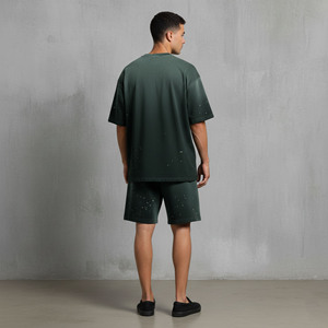 Ensemble court homme streetwear personnalisé OEM, imprimé, respirant, poids moyen, écologique, uni, manches courtes, 100% coton, effet délavé - Product Image 2