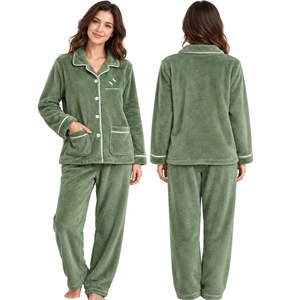 Pijamas de Polar Suave para Mujer de la Mejor Calidad, Ropa de Dormir Cálida de Invierno de Dos Piezas, Conjunto de Ropa de Casa de Manga Larga - Product Image 1