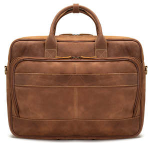 Crazy Horse Brown Leather Laptop <b>Bag</b> with Water Resistant Exterior and Multi Compartment Storage Office Carry Case - Product Image 1
