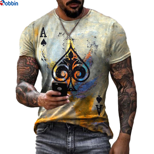 T-shirt noir personnalisé pour homme avec impression de cartes de poker, col rond, manches courtes, jersey décontracté en coton, coupe classique, impression photo - Product Image 2
