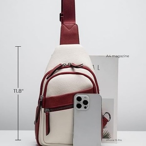 Red & White Leather <b>Sling</b> Bag for Women Large Capacity Crossbody Chest Bag with Quick Access Pockets Wholesale Supplier - Product Image 4