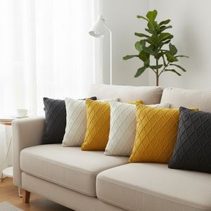 SOGA 45cm 6PC Cable Knit Pillow Covers Set in Yellow <b>White</b> Charcoal Grey <b>Cushion</b> Cases Model D0100X386GT - Product Image 2