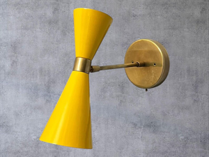 Modern Brass & Enamel Art Deco Wall <b>Sconce</b> | Handmade Round Yellow Gold Wall <b>Light</b> for Home Office Indoor Use-Calvin Handicraft - Product Image 3