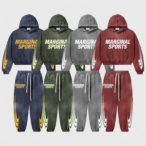 Conjunto Deportivo Personalizado de Alta Calidad 2026, Pantalones Deportivos Acampanados de Algodón para Invierno, Sudadera con Capucha, Estampado Serigrafiado con Efecto Ácido, para Hombre - Product Image 1