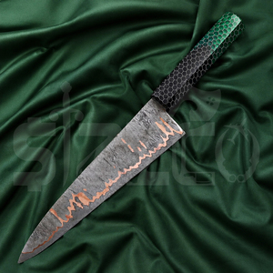 OEM Custom Copper Damascus Steel Brisket Slicing Knife Handmade <b>BBQ</b> Meat Carving Chef Knife Honeycomb Resin Handle Ideal Gift - Product Image 2