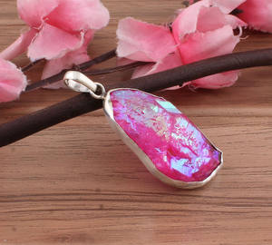 Vintage Platinum Plated 925 Sterling Silver <b>Pink</b> Sunshine Druzy Bezel Setting Pendant <b>Necklace</b> <b>Pink</b> Aura Quartz Wholesale 2026 - Product Image 2