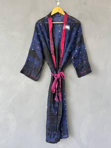 Women’s <b>Long</b> Cotton Tie Dye <b>Kimono</b> V-Neck <b>Robe</b>, Handmade Bohemian Cotton Duster, Colorful Tie Dye <b>Robe</b> - Product Image 4