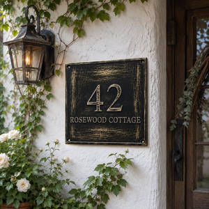 Custom Brass Address Sign Plaque House Number Sign Engraved <b>Name</b> <b>Plate</b> Vintage Address Marker Cottage House Door Plaque Personal - Product Image 1