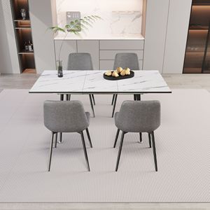 Set Tavolo e Sedie da Pranzo Moderno in MDF Scalabile, Elegante Tavolo Bianco con Sedie Grigie per 2-6 Persone, per Sala da Pranzo Moderna - Product Image 2