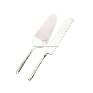 Ensemble de serveur à gâteaux de mariage en acier inoxydable, argent, avec couteau, Design fait main, mère de perle - Product Image 5