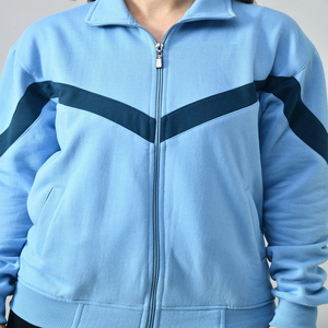 Chaqueta Deportiva Azul Claro para Mujer, Manga Larga, Cuello Alto, Cierre de Cremallera, Bloques de Color en Contraste, Tejido de Poliéster, Ropa de Otoño - Product Image 6
