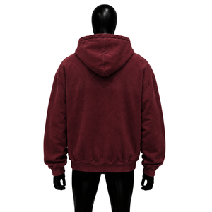 Sudadera con capucha y cremallera roja lavada estilo vintage con estampado de corazón y texto de amor, bolsillo frontal, estilo casual moderno. - Product Image 2