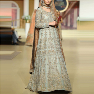 ชุดเจ้าสาวสไตล์ปากีสถานอินเดีย ชุดงานเลี้ยง ชุดแต่งงาน ชุดลำลองสำหรับผู้หญิง คอลเลคชั่นใหม่ กระดุมติดเรียบๆ ความยาวระดับเข่า ทรงเอไลน์ - Product Image 4