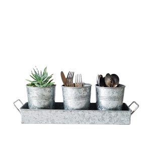Outdoor Decorative Metal 3 <b>Pot</b> with Tray Galvanized Garden Planter Wholesale Price Flower <b>Pots</b> & Planters Manufacturer by India - Product Image 1