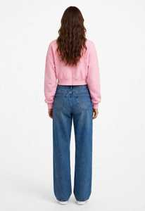 Oneten Apparel <b>Pink</b> Corduroy Full Zip Jacket Crop Lantern Sleeve Turn Down Collar Unisex <b>Sweatshirt</b> - Product Image 3