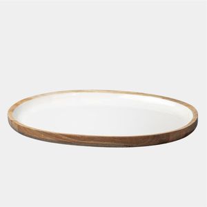 Plat de service en bois émaillé, style bol, imprimé feuilles modernes, peint à la main |   Centre de table artisanal pour la décoration de la maison - Product Image 5