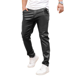 Men's Leather Pants Casual Fashion <b>Trousers</b> Slim Fit Streetwear Bottoms Durable PU Leather Material Comfortable Fit - Product Image 5