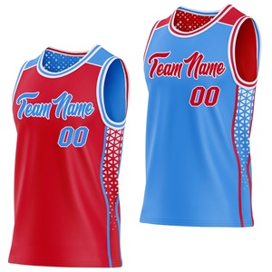 Ensemble maillot et short de basketball réversibles personnalisés, sublimation du nom de l'équipe, 00, unisexe adulte, vêtements de sport en mesh, bleu et rouge - Product Image 2