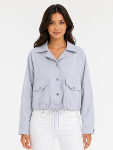 Chaqueta Bomber Ligera Azul Claro para Mujer, Estilo Casual, con Botones a Presión, Prenda Exterior Ligera para Invierno - Product Image 1