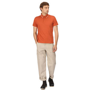 Camisa Básica Naranja Sólida de Lona de Poliéster/Algodón para Hombre con Cuello, Mangas y Dobladillo Acanalados, Transpirable, Estilo Vintage, en Venta - Product Image 1