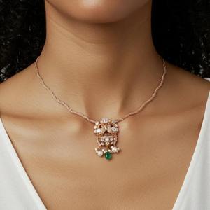 <b>Clustered</b> Gold Plated Gajaah 925 Sterling Silver Emerald Stone Pendant Pure Silver <b>Crystal</b> Pendant for Women Bridal Jewellery - Product Image 1