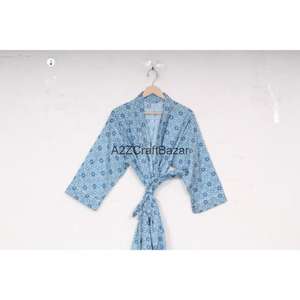 Kimono Hecho a Mano 100% Algodón con Estampado Floral, Ligero, para Verano, Spa, Baño, Informal, Romántico, Largo, para Dormir, Playa, Bikini - Product Image 5