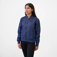 Blouson Bomber Bleu Marine pour Femme, Manches Longues, Col Montant, Fermeture Éclair, en Polyester Tissé, Vêtement d'Extérieur Décontracté pour l'Automne