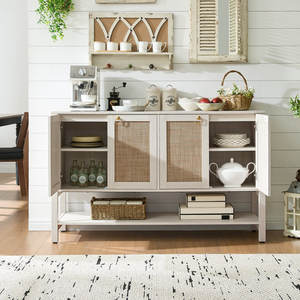 Buffet Boho en rotin à 4 portes avec 1 étagère ouverte Armoire de rangement polyvalente - Product Image 2