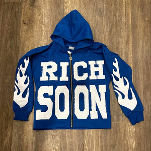 Sweat-shirt à capuche pour homme, coupe oversize, style streetwear, noir et bleu, en coton French Terry, manches raglan, respirant, coupe classique - Product Image 6