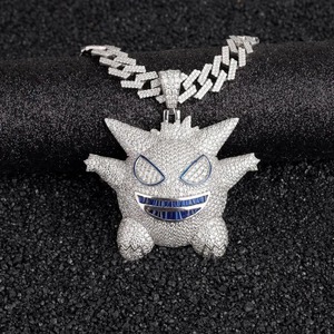 Pendentif Monstre de Dessin Animé Sertie de Moissanite Bleue (Yeux et Bouche), Finition Argentée, Bijoux Personnalisés Style Hip Hop pour Hommes - Product Image 2